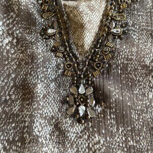 Chico's Chiffon Snake Print Tunic PXL Beaded Accents Matching Camisole NWOT